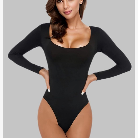 Tops - Long Sleeve Square Neck Bodysuit for Women, Tummy Control
